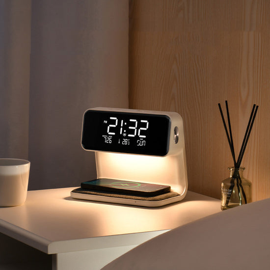 Creative 3-in-1 Bedside Lamp: Wireless Charging, LCD, iPhone Charger