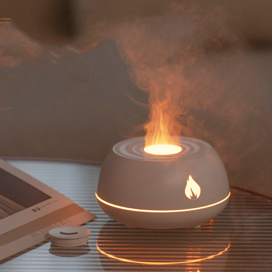 Flame Humidifier: Aromatherapy Diffuser, 7 Colors Light, USB, 130ML
